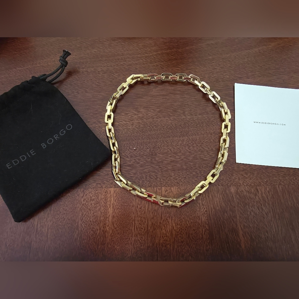 NEW EDDIE BORGO SUPRA CHAIN LINK GOLD TONE NECKLACE WITH BAG AND CARD
